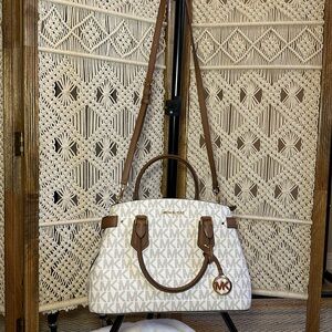 Brand New Michael Kors Mercer Medium Logo and Leather Belted Satchel Bag